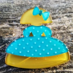 broche de meninas de carey verde con lunares y amarillo